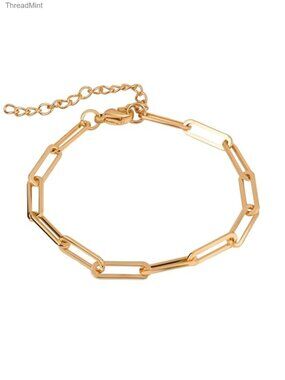 18K Gold Plated Paperclip Chain Bracelet, Adjustable Lobster Clasp